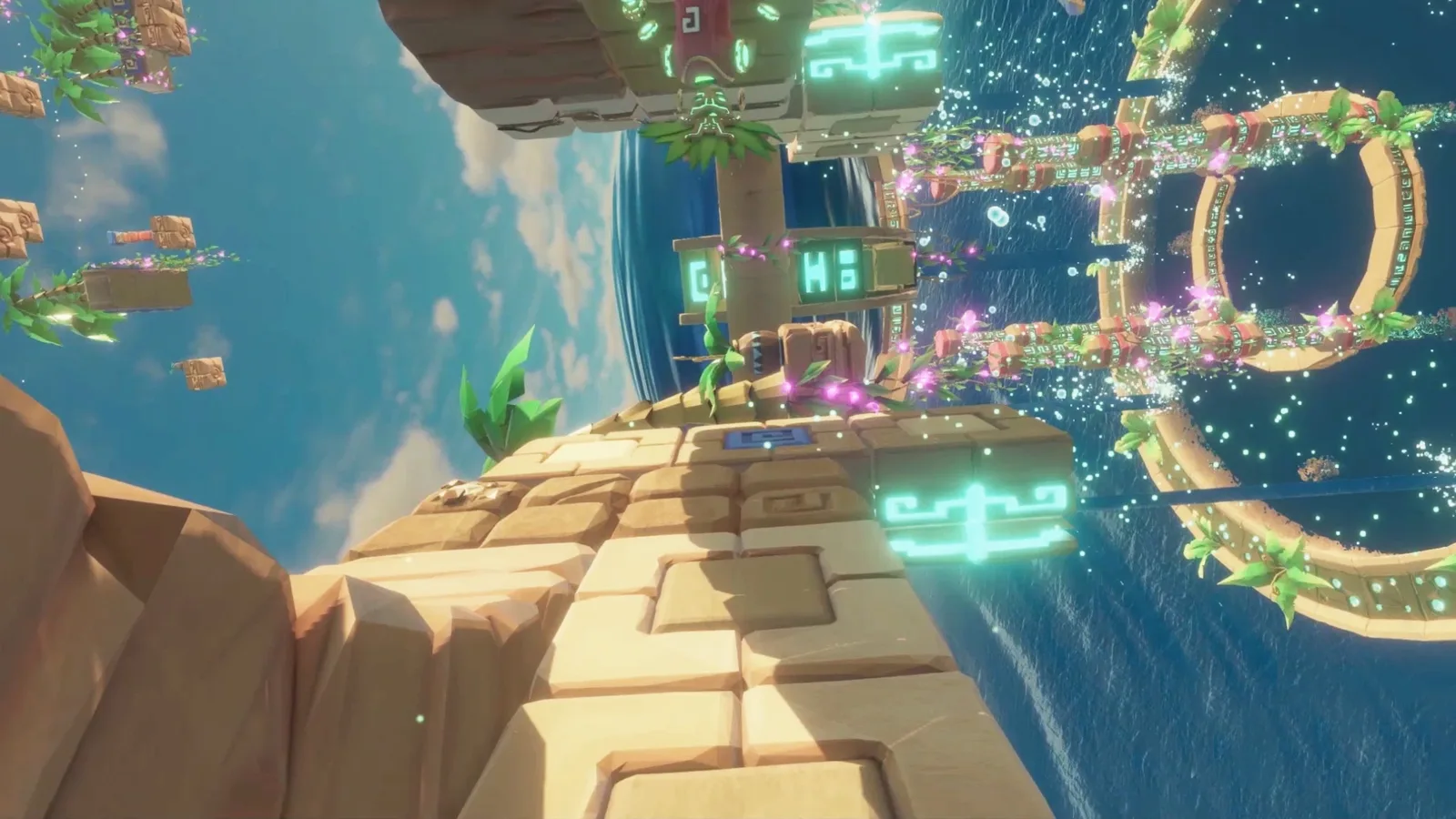 Floating island puzzle world from Engineerium, a family-friendly free-roam VR game